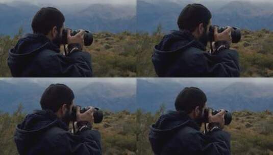 男人在拍摄山景高清在线视频素材下载