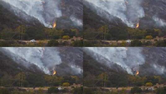 托马斯大火在奥海加利福尼亚的山丘上燃烧高清在线视频素材下载