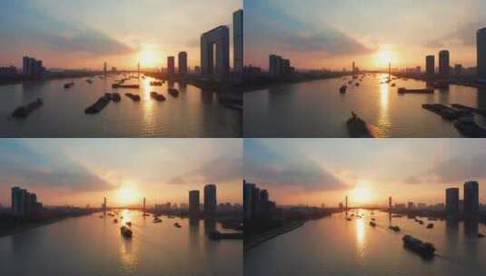 广州洛溪大桥日落高清在线视频素材下载