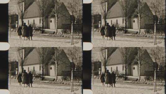 人在教堂外漫步的老电影片段高清在线视频素材下载