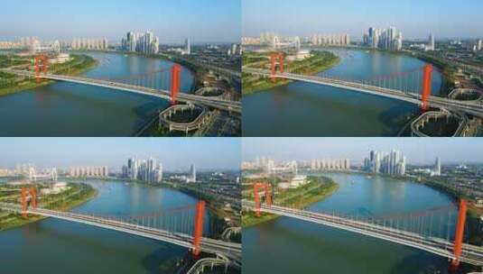 航拍南宁城市风光良庆大桥高清在线视频素材下载