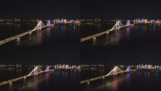湖北武汉长江二桥交通夜景航拍高清在线视频素材下载
