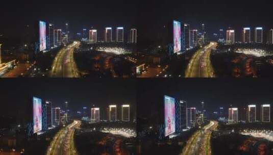 山东济南交通夜景航拍高清在线视频素材下载