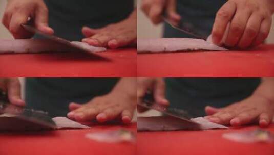 日料厨师切生鱼片高清在线视频素材下载