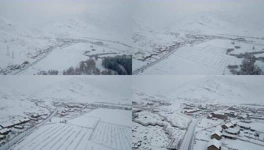 山村雪景鸟瞰全景高清在线视频素材下载