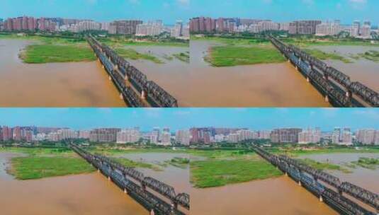 安徽省蚌埠市淮河铁路桥航拍高清在线视频素材下载