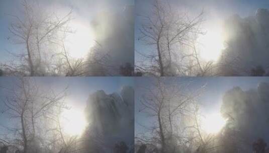 吉林省吉林市松花江边雾凇岛，雾凇景观高清在线视频素材下载