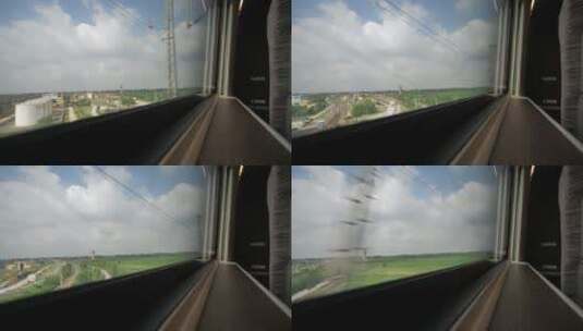 高铁火车窗户视角沿途风景高清在线视频素材下载