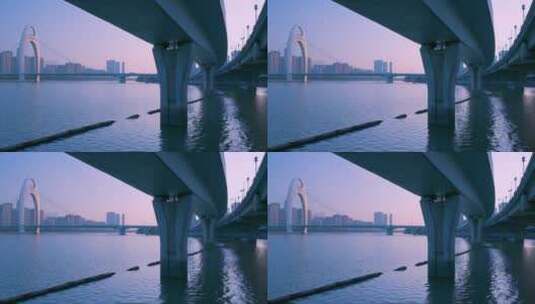 清晨朝阳下的珠江立交桥底景观高清在线视频素材下载