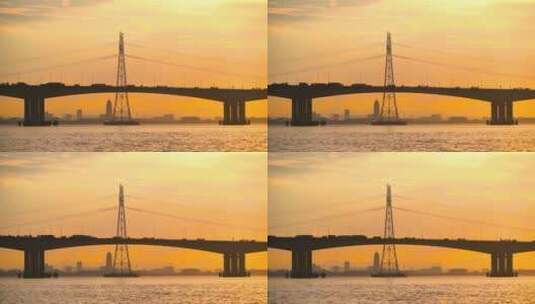 杭州钱塘江下沙大桥日落风景高清在线视频素材下载