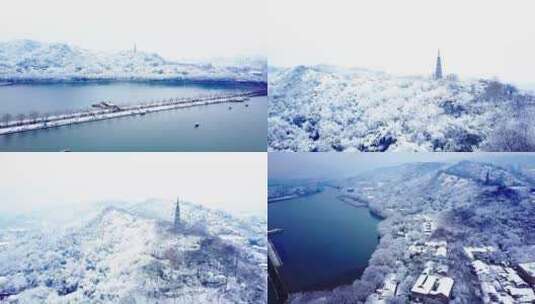 保俶塔 雪景 航拍 西湖 断桥 完整版高清在线视频素材下载