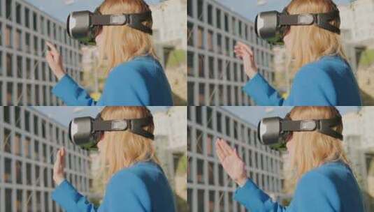 戴虚拟现实眼镜的女商人高清在线视频素材下载