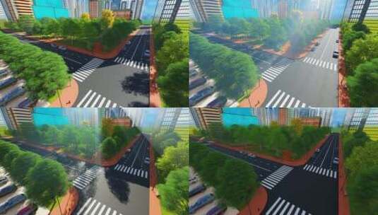 三维动画市区户外天空城市道路高清在线视频素材下载