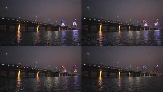 城市桥梁夜景，艾溪湖大桥高清在线视频素材下载