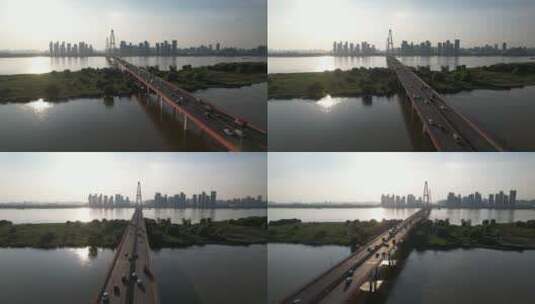 武汉白沙洲长江大桥航拍高清在线视频素材下载