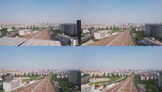 航拍宁波高铁站铁路和现代城市风光高清在线视频素材下载