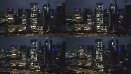 广东省广州市保利国际广场夜景航拍高清在线视频素材下载