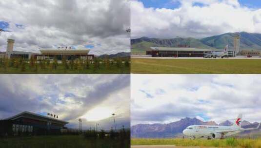 果洛机场延时慢镜头飞机塔台航站楼高清在线视频素材下载