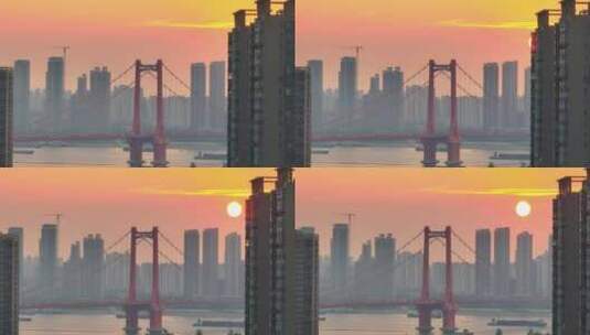 日落下的鹦鹉洲长江大桥高清在线视频素材下载
