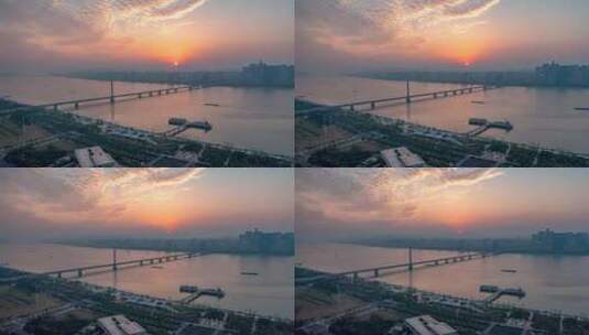 杭州钱塘江西兴大桥夕阳西下延时高清在线视频素材下载