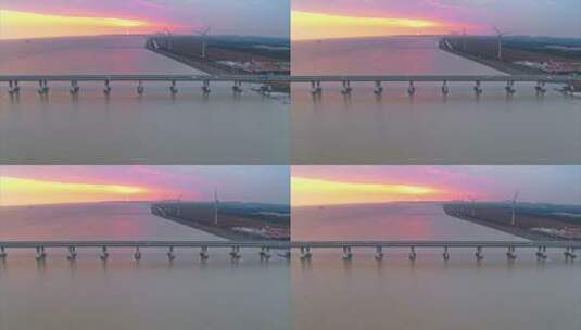 航拍上海长江大桥和风电高清在线视频素材下载