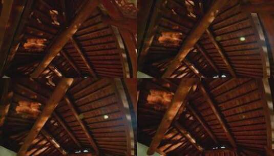 传统古建筑屋顶房梁木结构高清在线视频素材下载