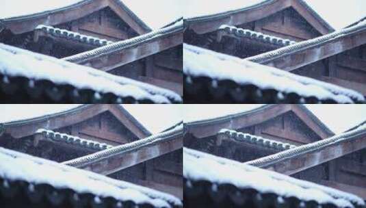 传统古建筑江南园林冬天下雪景升格慢镜头高清在线视频素材下载