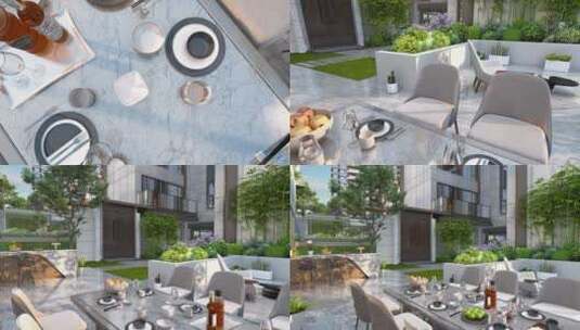 住宅小区室外花园餐厅动画素材高清在线视频素材下载