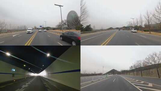雾霾天气下行驶在高速公路上 开车第一视角高清在线视频素材下载
