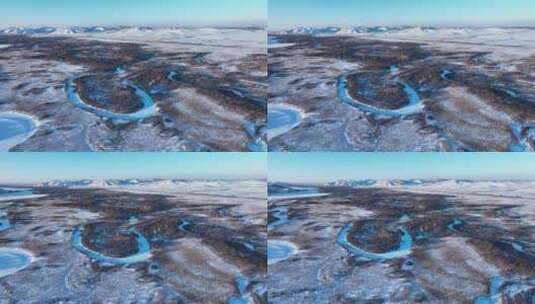 冬季雪山湿地河湾风景高清在线视频素材下载