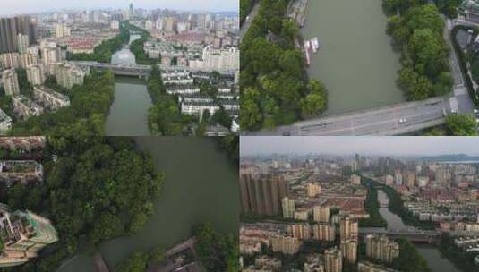 航拍杭州拱墅区武林门大运河河畔高清在线视频素材下载