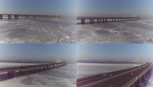 航拍胶洲湾冰冻大桥高清在线视频素材下载