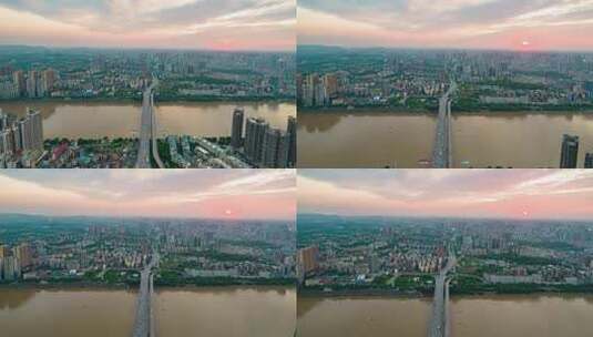 衡阳湘江城市日落4k航拍延时高清在线视频素材下载
