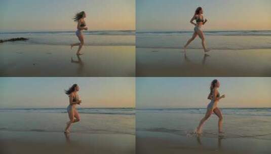 女人在海滩上奔跑高清在线视频素材下载