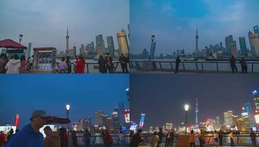 上海外滩东方明珠日转夜大范围延时高清在线视频素材下载