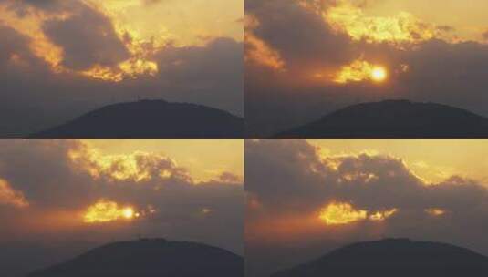 山峰日出延时丁达尔光早晨阳光穿过云朵早霞高清在线视频素材下载