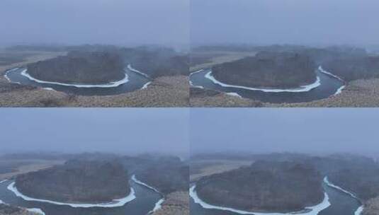 风雪交加风雪弥漫风吹雪湿地红柳河流残冰高清在线视频素材下载