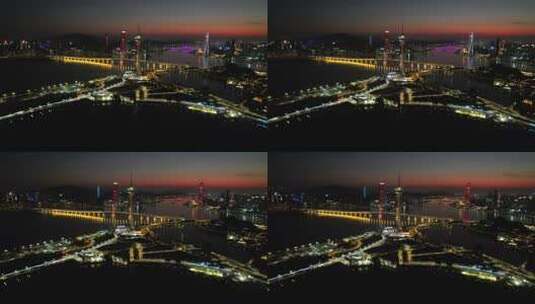澳门旅游塔地标建筑航拍城市夜景风光高清在线视频素材下载