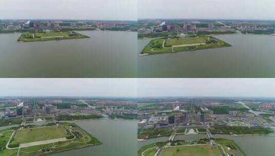 上海临港滴水湖畔航拍高清在线视频素材下载