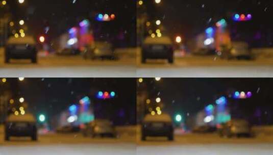 下雪天街头灯光高清在线视频素材下载