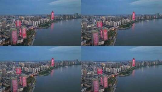 芜湖城市夜景金鹰国际地标长江航拍高清在线视频素材下载