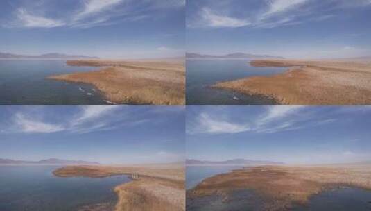 航拍湖泊岸边高清在线视频素材下载