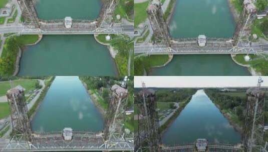 航拍运河和河上的桥梁高清在线视频素材下载