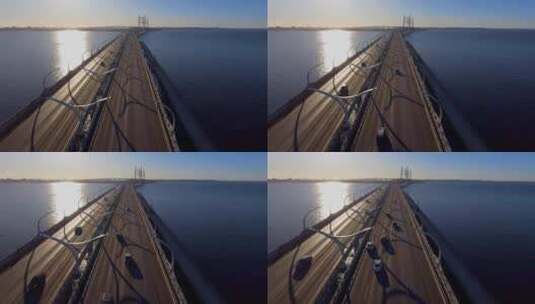 航拍跨海高速公路高清在线视频素材下载