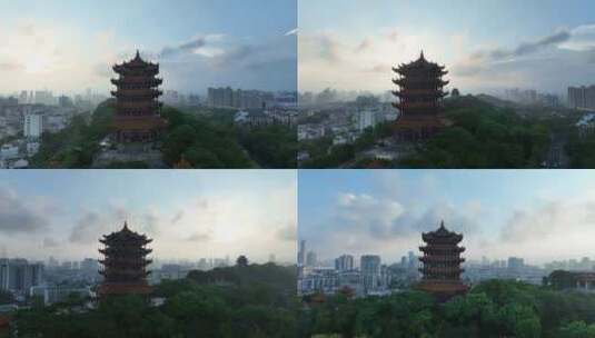 武汉城市风景航拍黄鹤楼地标武昌区建筑风光高清在线视频素材下载