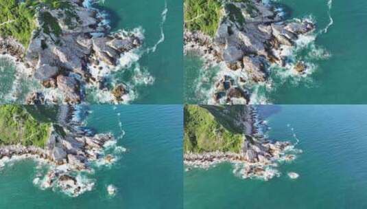 深圳南澳西涌海岸线、海边浪花与礁石航拍高清在线视频素材下载