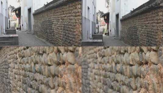 浙江杭州龙门古镇石头墙面4K实拍视频高清在线视频素材下载