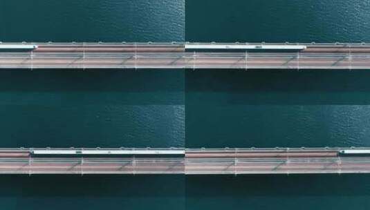 正扣拍摄高铁经过跨江大桥高清在线视频素材下载