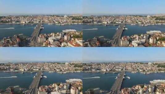飞向伊斯坦布尔的加拉塔大桥高清在线视频素材下载