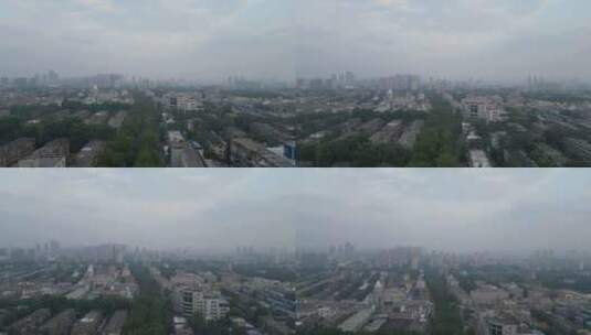 航拍山东淄博城市清晨风光高清在线视频素材下载